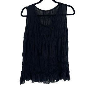 Theory Sheer Blouse Medium Black Pleated Tank Top